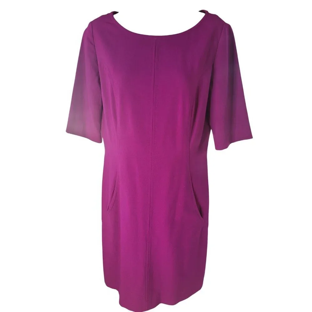 Tahari Purple Sheath Dress Gold‎ Hardware Zip Back Sz 8